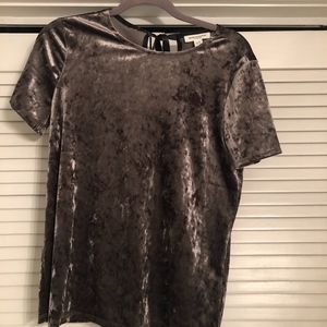 Gray Velvet Blouse with Bow